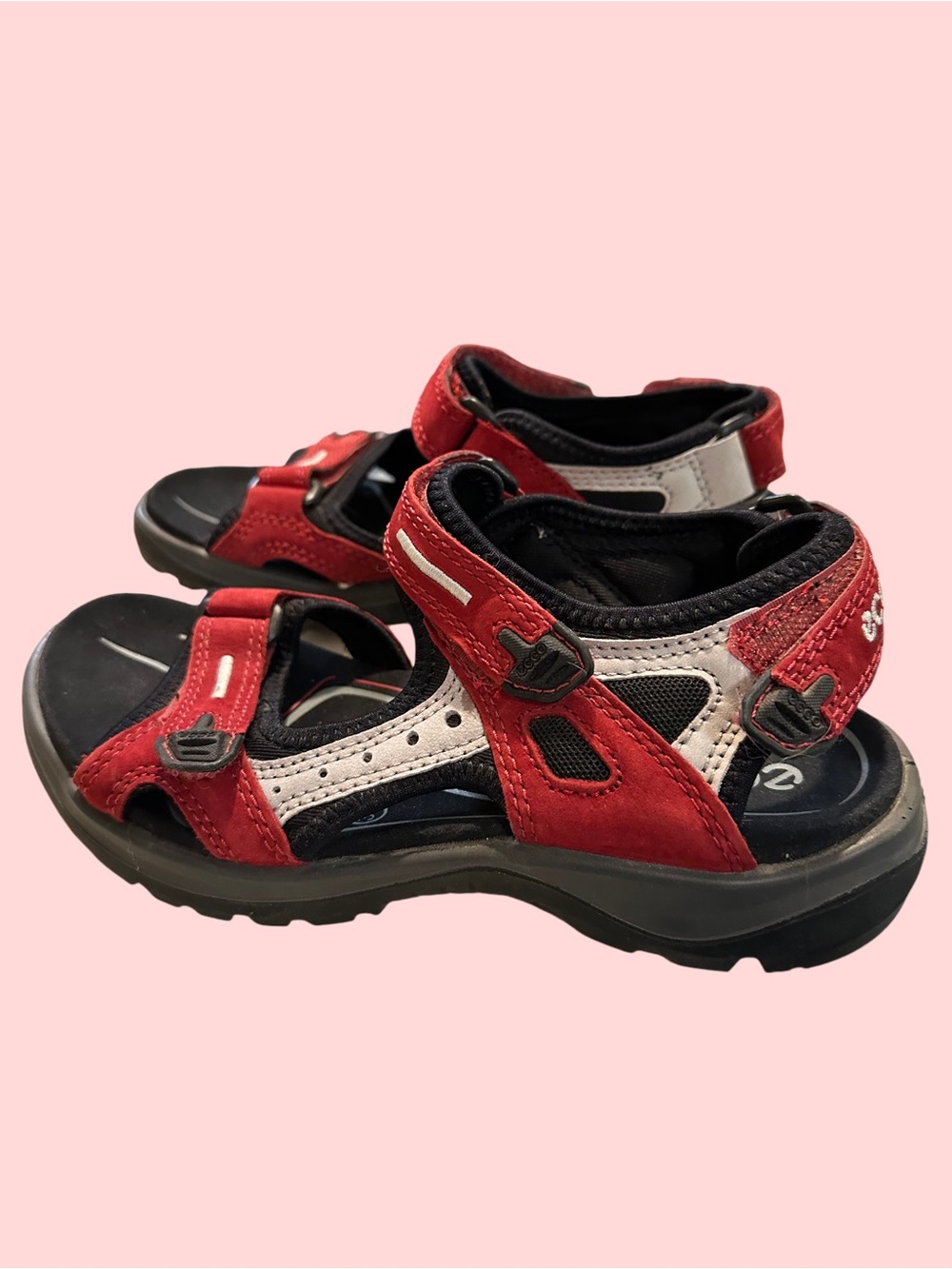 Ecco Red and White Open-Toe Adjustable Sandals